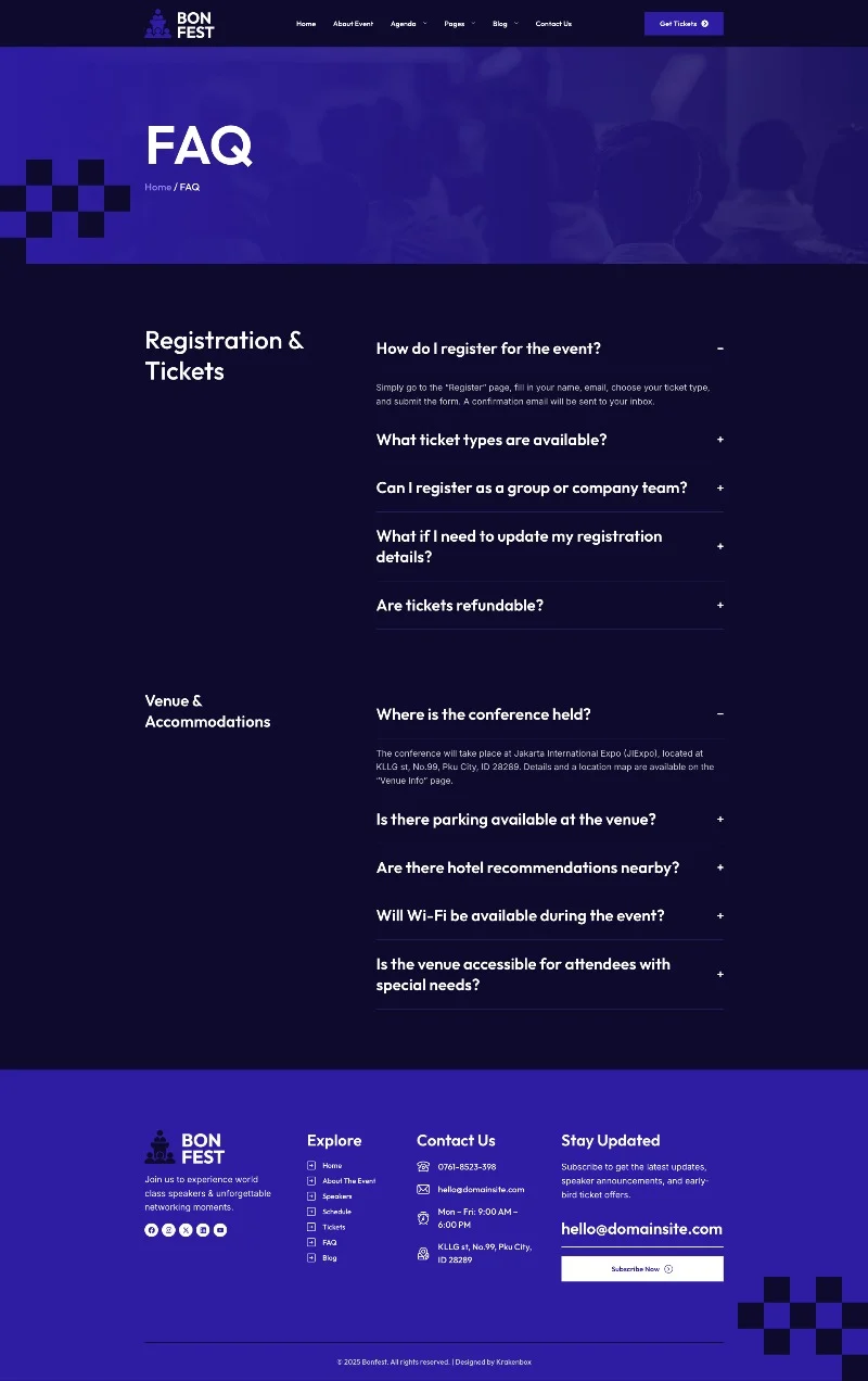 会议票务Elementor网站模板_一键导入快速建站插图4-WP资源海 会议/展览 Elementor 模板常见问题预览