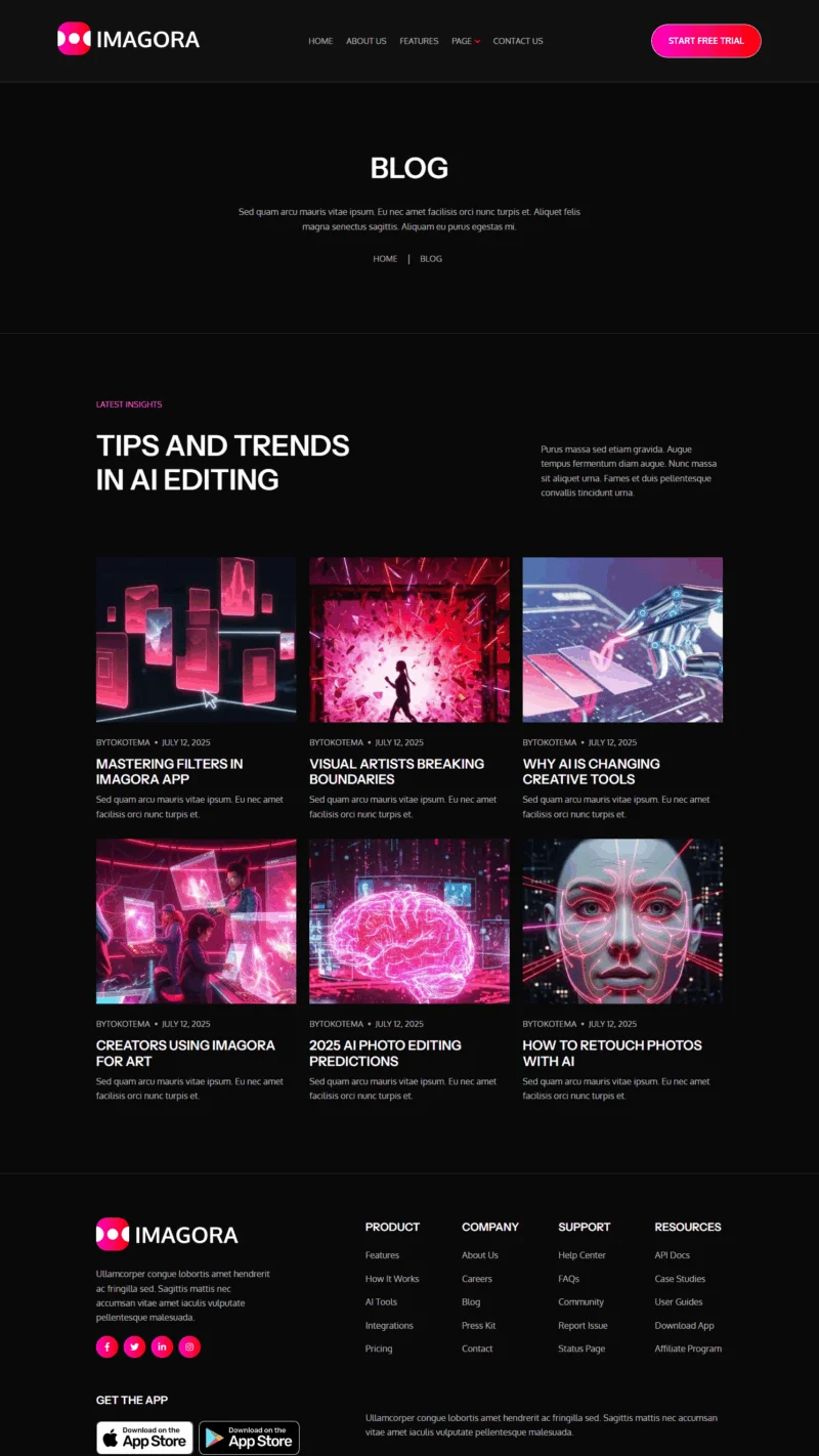 AI图片应用Elementor网站模板_一键导入快速建站插图2-WP资源海 AI Elementor 模板博客页面预览