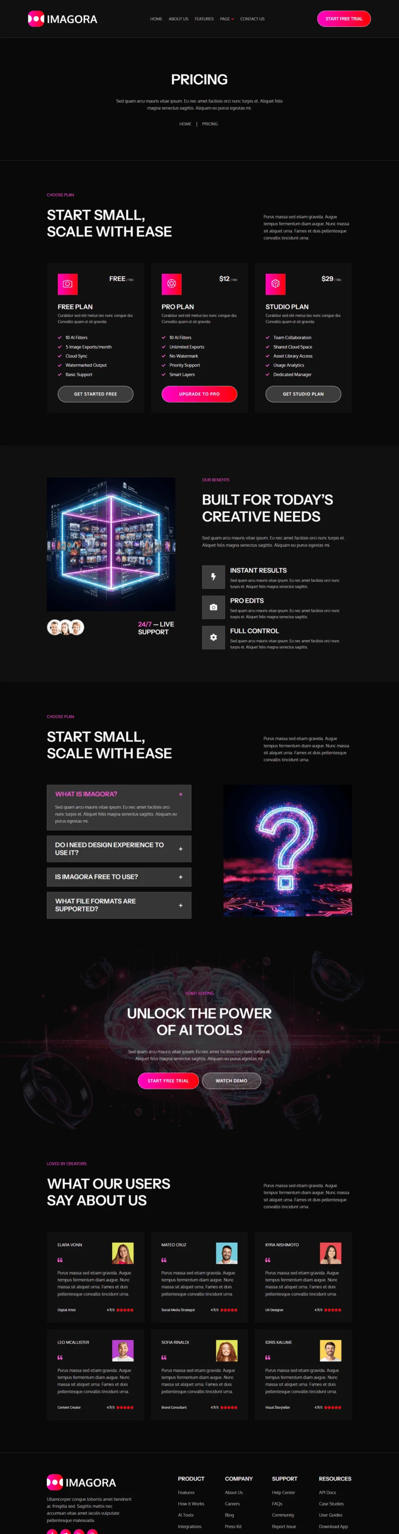 AI图片应用Elementor网站模板_一键导入快速建站插图5-WP资源海 AI Elementor 模板价格页面预览