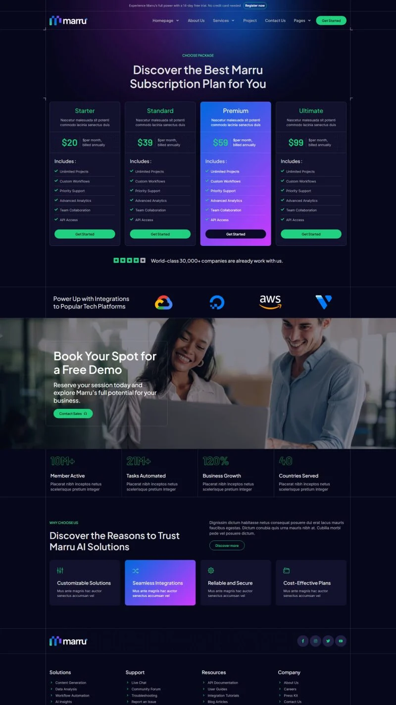 AI服务Elementor网站模板_一键导入快速建站插图6-WP资源海 AI Elementor 模板价格页面预览
