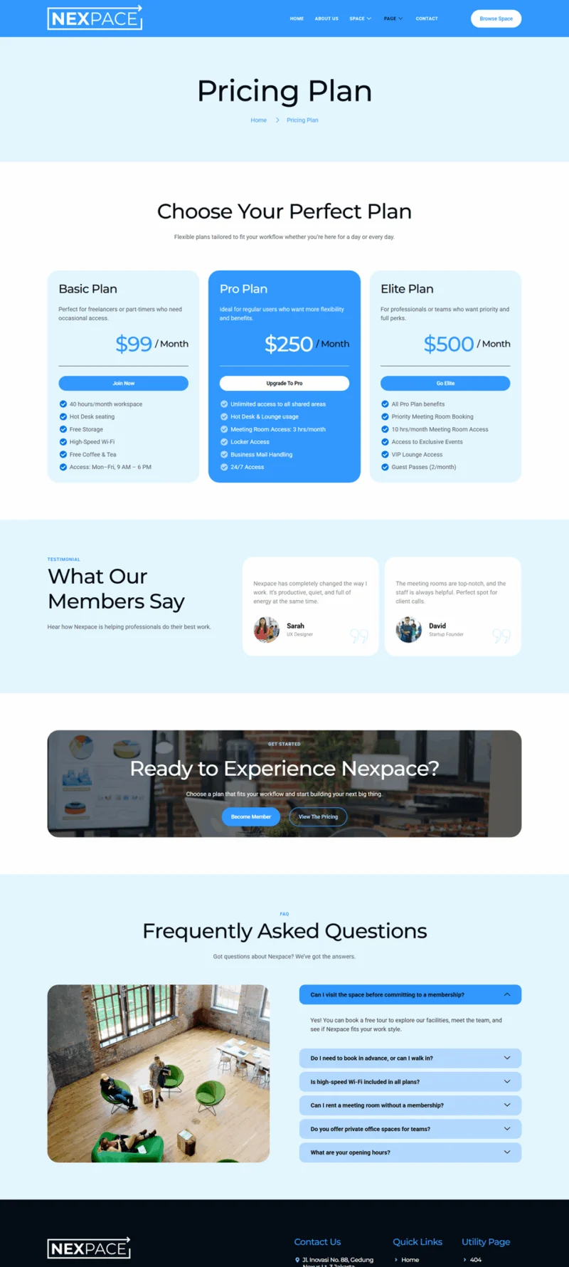 众创空间Elementor网站模板_一键导入快速建站插图2-WP资源海 场馆 Elementor 模板价格页面预览