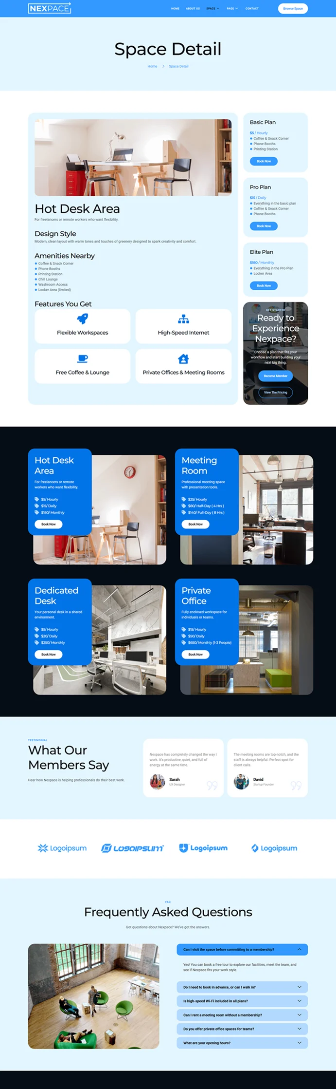 众创空间Elementor网站模板_一键导入快速建站插图3-WP资源海 场馆 Elementor 模板空间详情预览