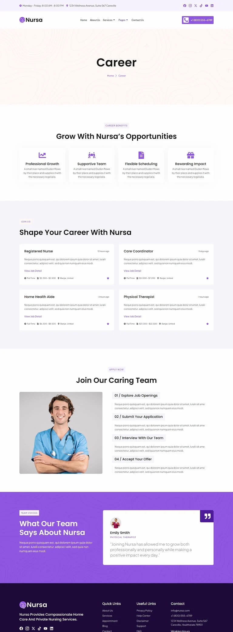 健康/医药 Elementor 模板招聘页面预览