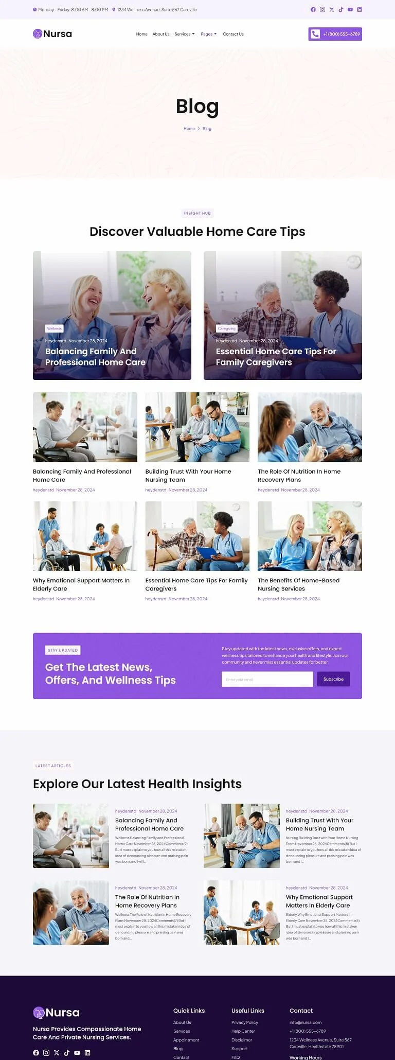 健康/医药 Elementor 模板博客页面预览