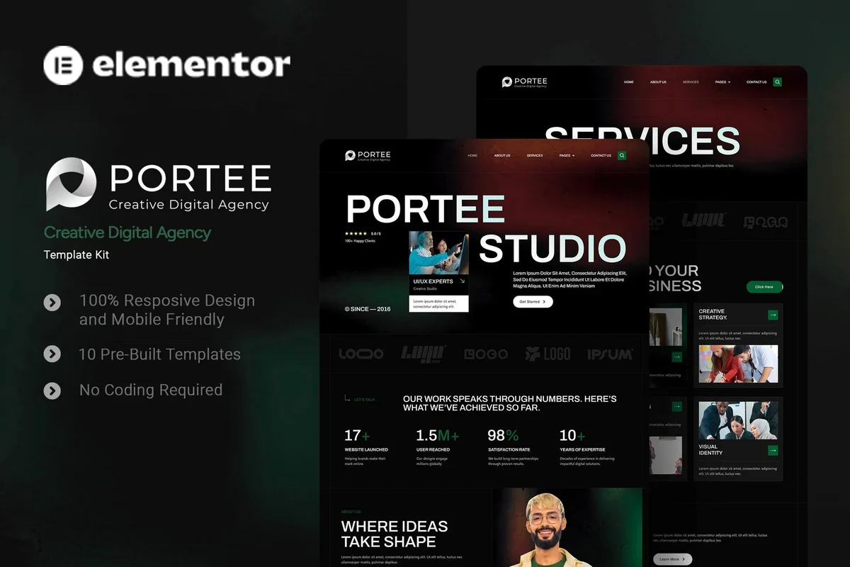 网页设计工作室Elementor网站模板_一键导入快速建站插图-WP资源海 艺术/设计 Elementor 网站模板封面