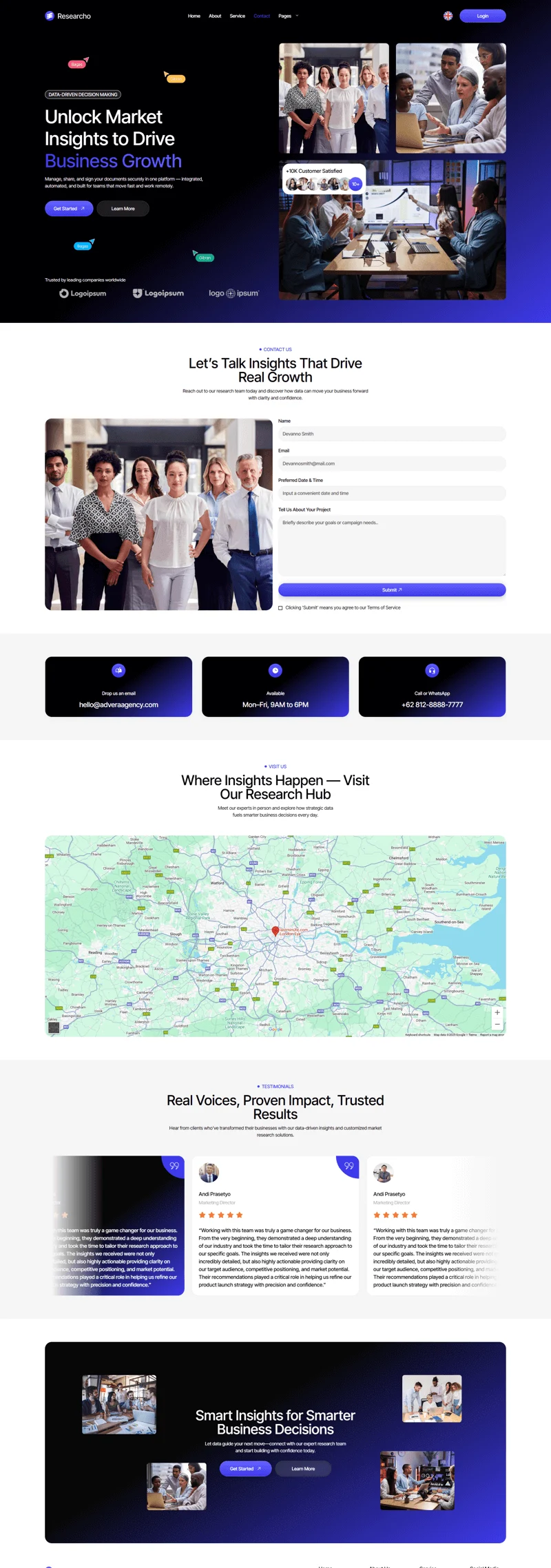 市场调研机构Elementor网站模板_一键导入快速建站插图2-WP资源海 科研/实验 Elementor 模板联系页面预览