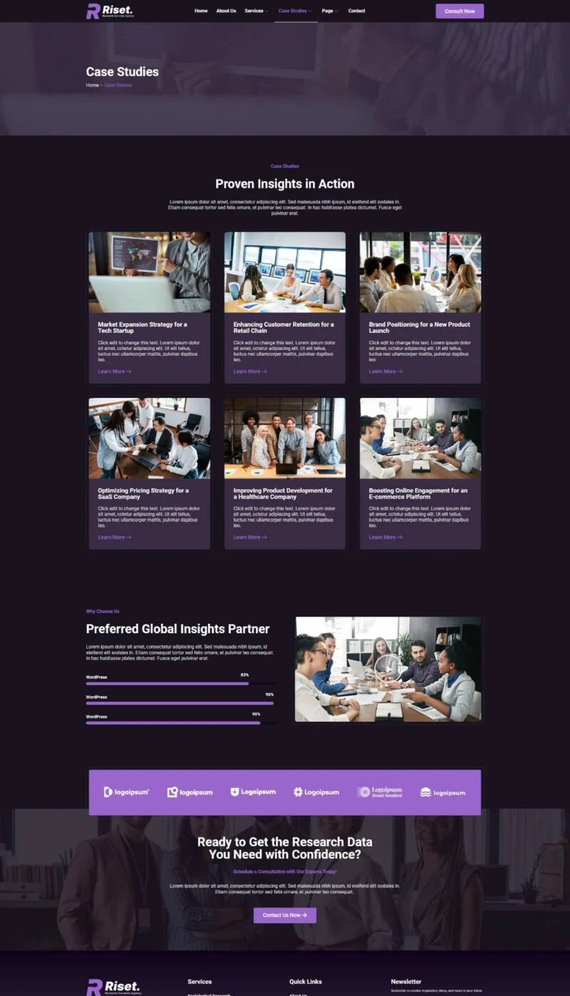 科研/实验 Elementor 模板案例页面预览