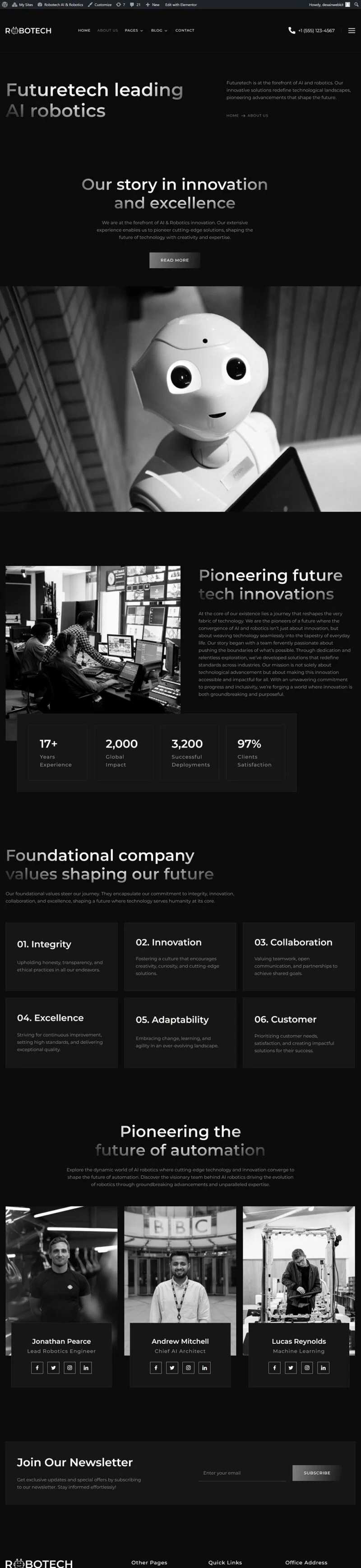 AI行业应用Elementor网站模板_一键导入快速建站插图4-WP资源海 AI Elementor 模板关于我们预览