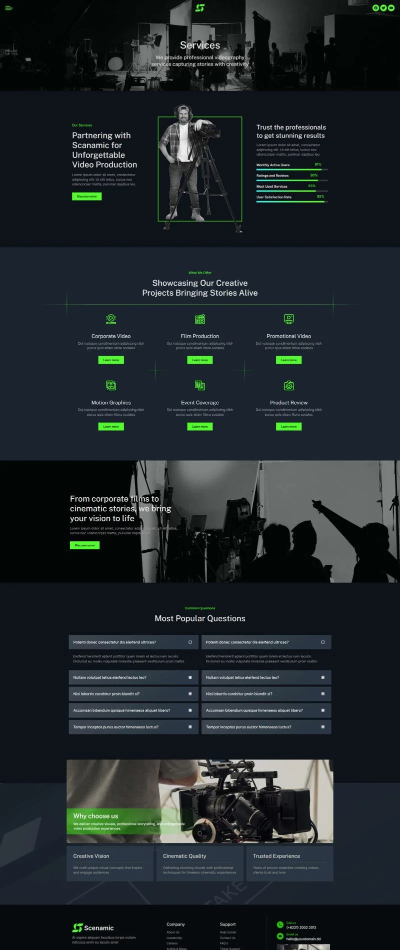 视频制作服务Elementor网站模板_一键导入快速建站插图2-WP资源海 摄影 Elementor 模板服务页面预览