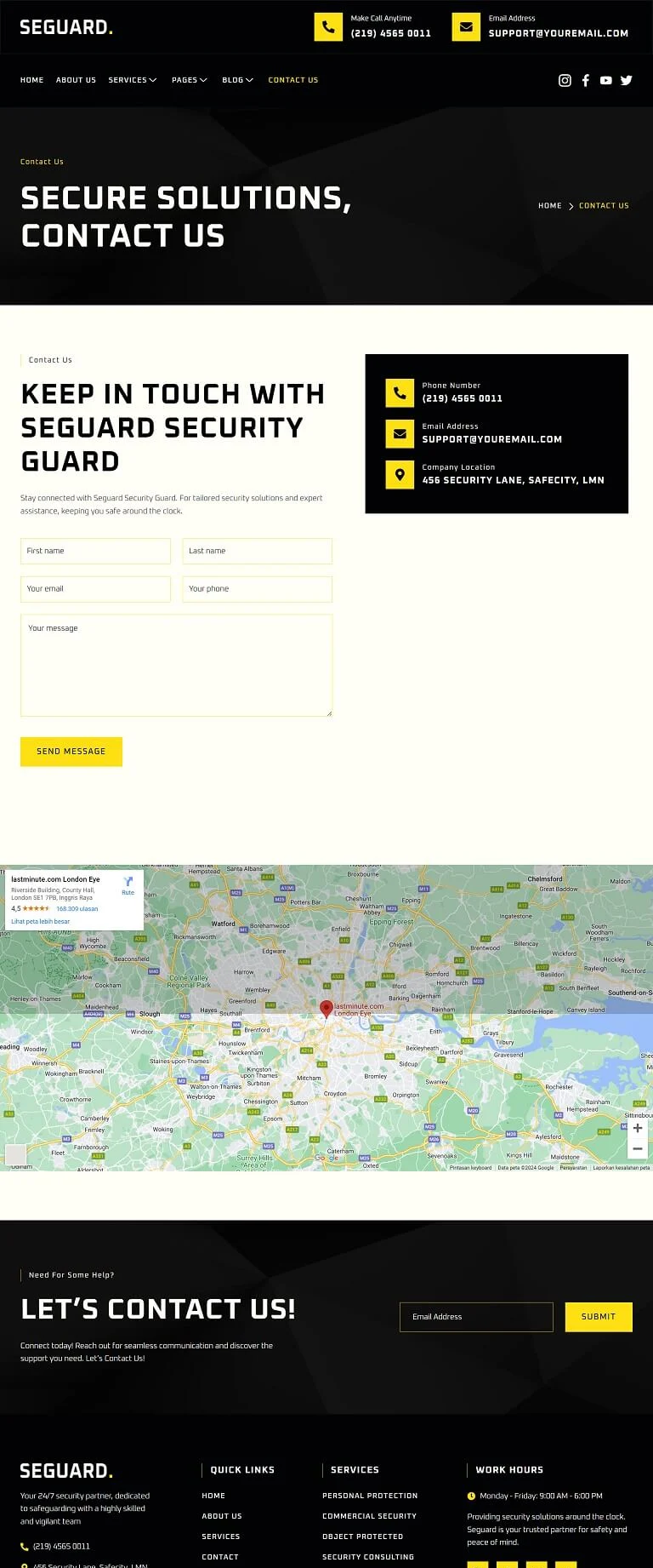 安保服务Elementor网站模板_一键导入快速建站插图7-WP资源海 企业 Elementor 模板联系表单预览
