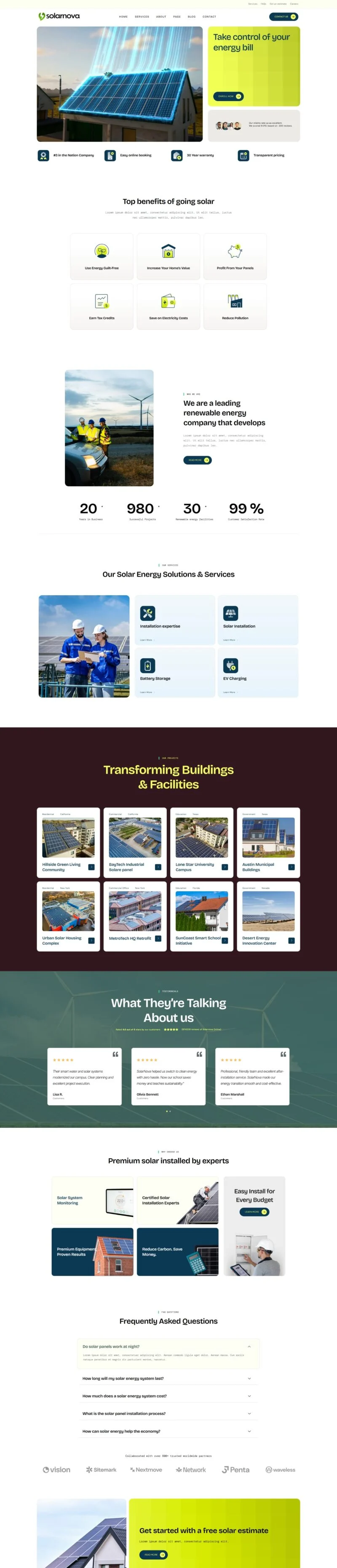 太阳能光伏Elementor网站模板_一键导入快速建站插图1-WP资源海 工业/工厂 Elementor 模板首页预览