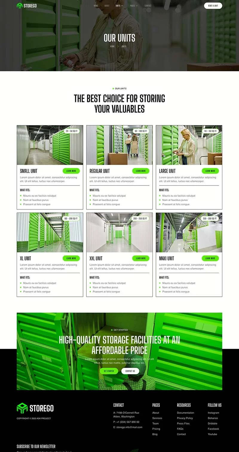 仓储服务公司Elementor网站模板_一键导入快速建站插图3-WP资源海 企业 Elementor 模板存储单元列表预览