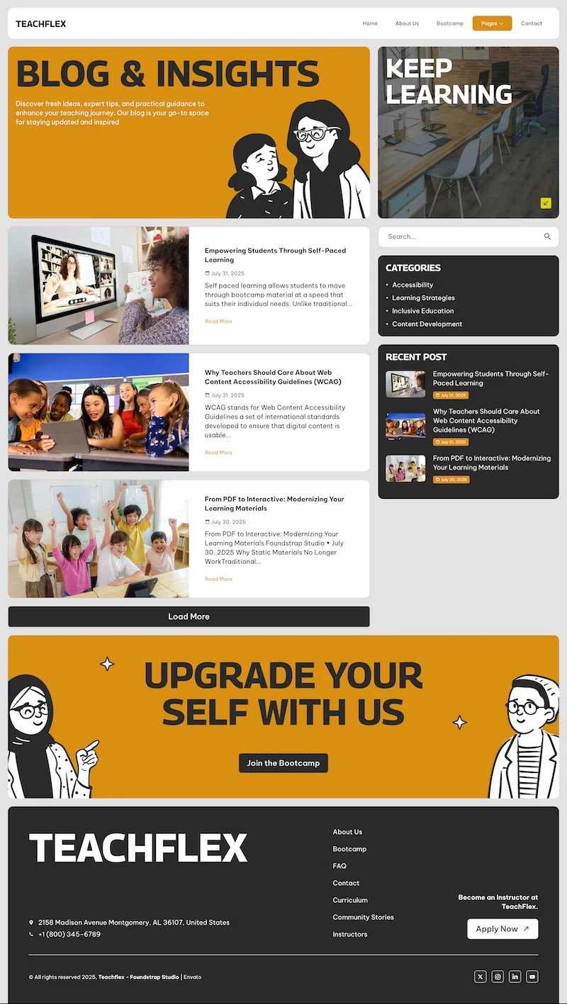 在线技能培训Elementor网站模板_一键导入快速建站插图5-WP资源海 教育/培训 Elementor 模板博客页面预览