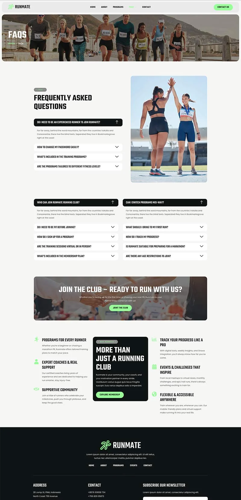 马拉松跑团Elementor网站模板_一键导入快速建站插图5-WP资源海 运动/健身 Elementor 模板常见问题预览