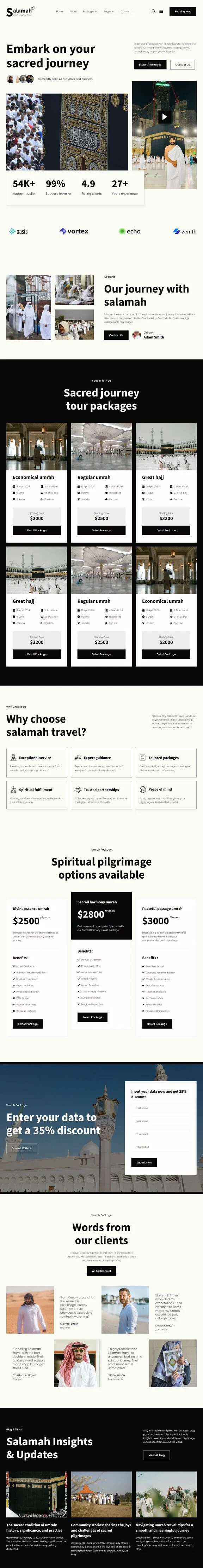 朝觐旅行Elementor网站模板_一键导入快速建站插图1-WP资源海 户外/旅行 Elementor 模板首页预览