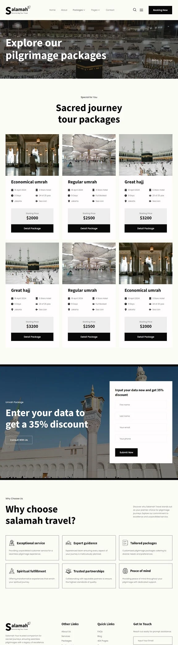 朝觐旅行Elementor网站模板_一键导入快速建站插图3-WP资源海 户外/旅行 Elementor 模板套餐页面预览