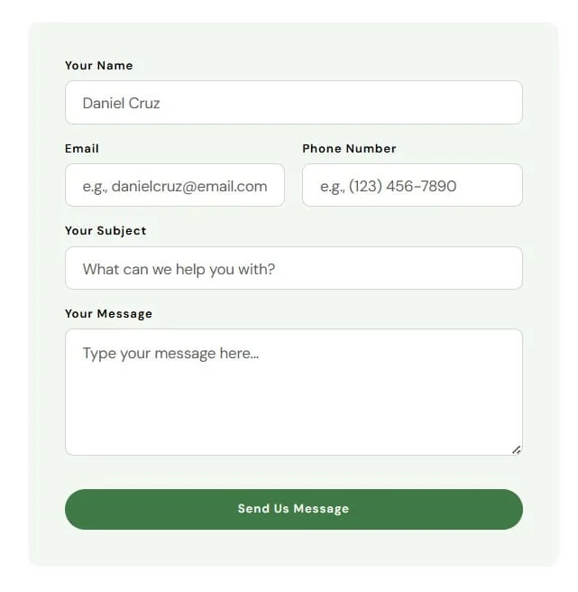 农业 Elementor 模板联系表单预览