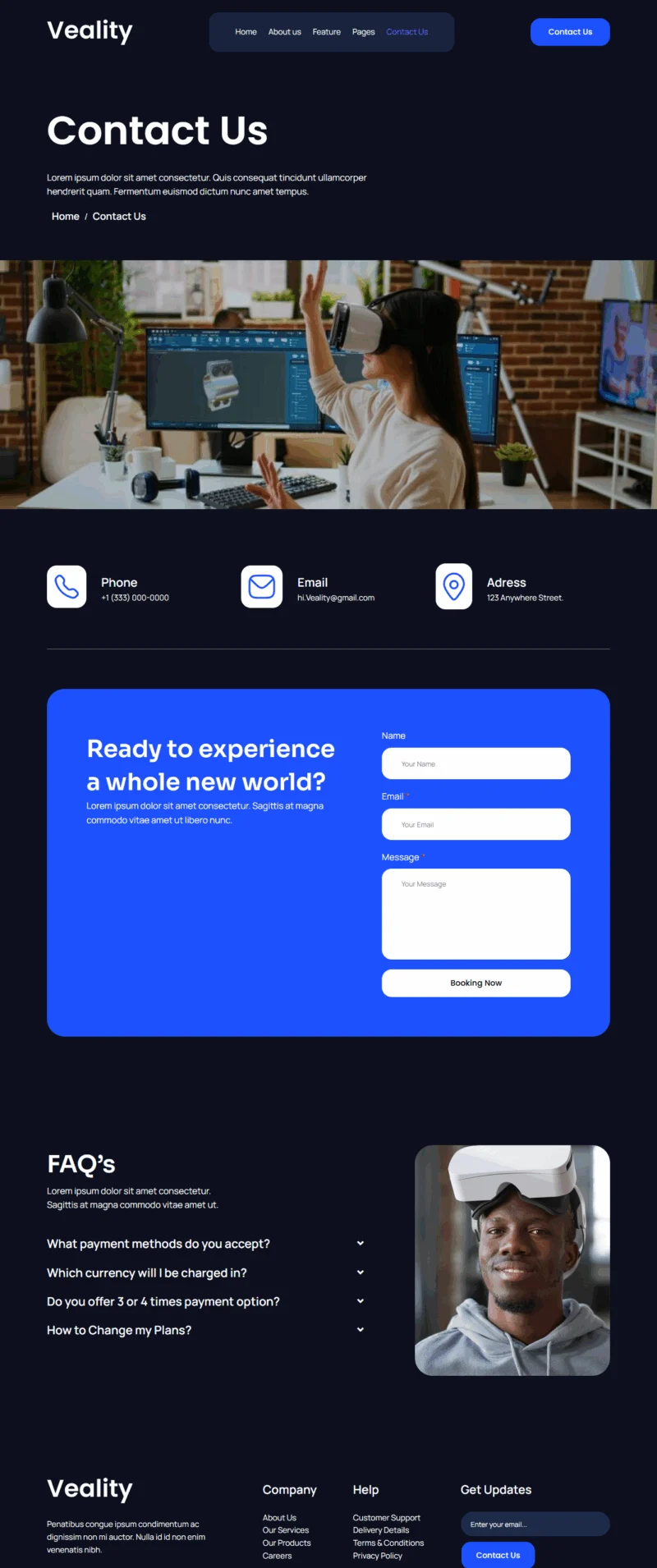 VR服务Elementor网站模板_一键导入快速建站插图2-WP资源海 科技/数码 Elementor 模板联系页面预览