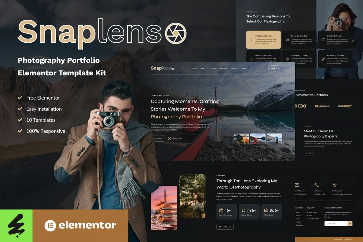 摄影师作品集展示Elementor网站模板_一键导入快速建站插图-WP资源海 摄影 Elementor 网站模板封面