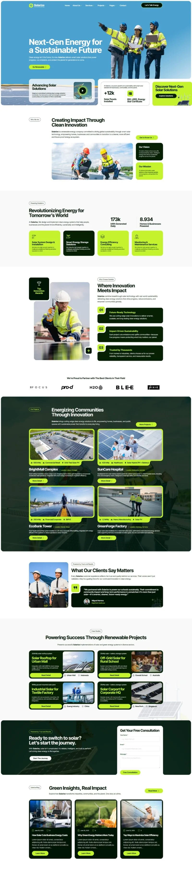 光伏/太阳能Elementor网站模板_一键导入快速建站插图1-WP资源海 工业/工厂 Elementor 模板首页预览