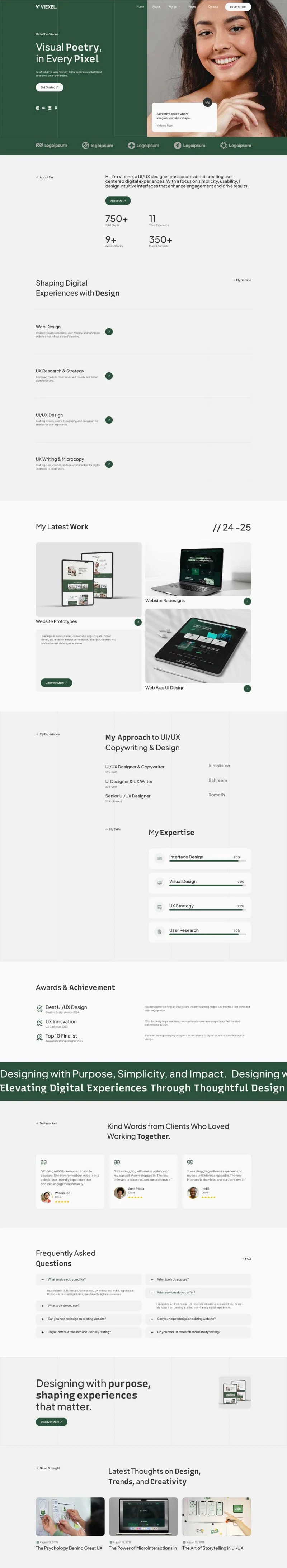 UI/UX 设计师数字作品集Elementor网站模板_一键导入快速建站插图1-WP资源海 个人 Elementor 模板首页预览