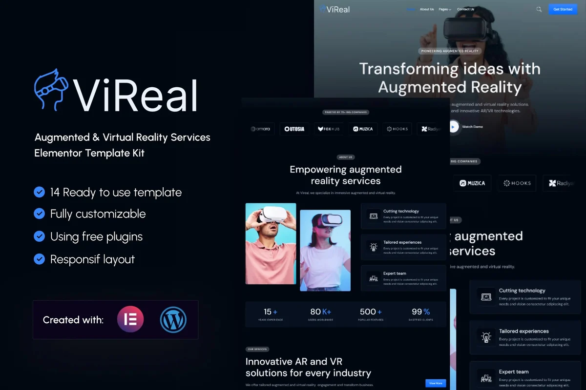 AR/VR服务Elementor网站模板_一键导入快速建站插图-WP资源海 科技/数码 Elementor 网站模板封面