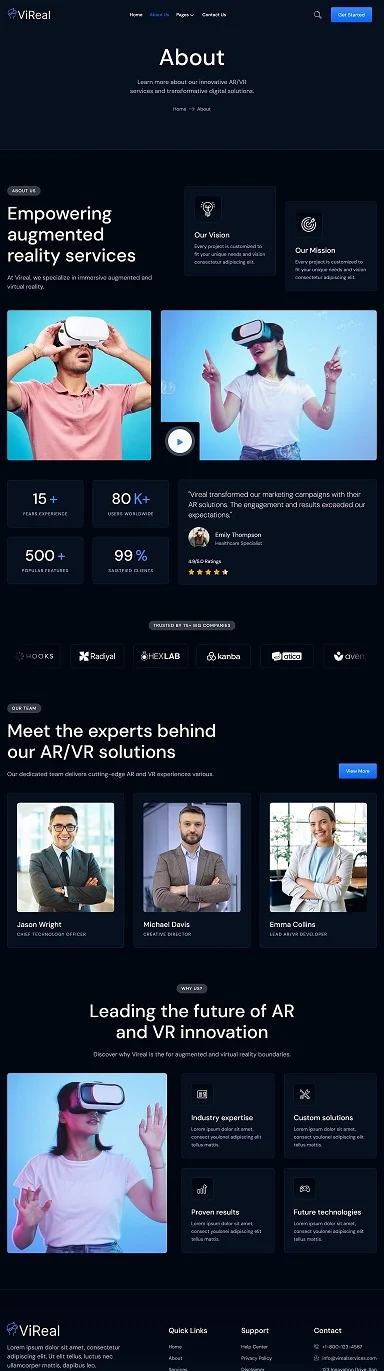 AR/VR服务Elementor网站模板_一键导入快速建站插图2-WP资源海 科技/数码 Elementor 模板关于我们预览