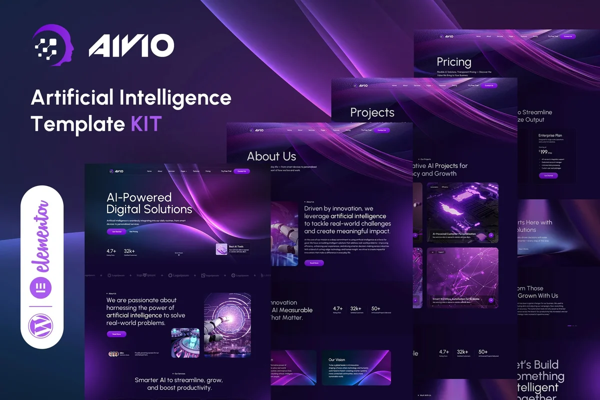 AI数字化解决方案Elementor网站模板_一键导入快速建站插图-WP资源海 AI Elementor 网站模板封面