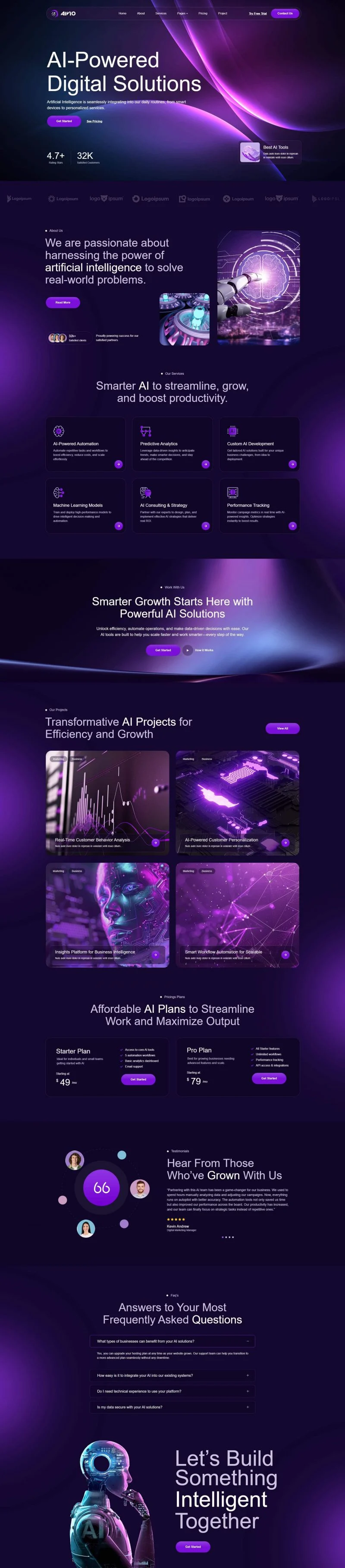 AI数字化解决方案Elementor网站模板_一键导入快速建站插图1-WP资源海 AI Elementor 模板首页预览