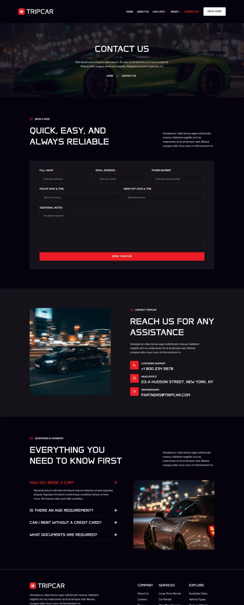 交通工具 Elementor 模板联系页面预览