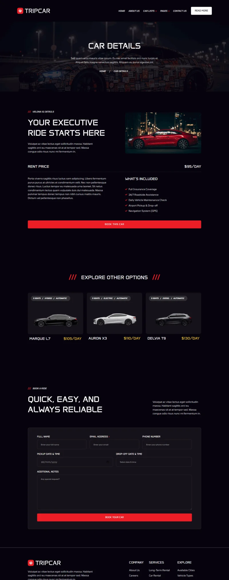 交通工具 Elementor 模板车型详情预览