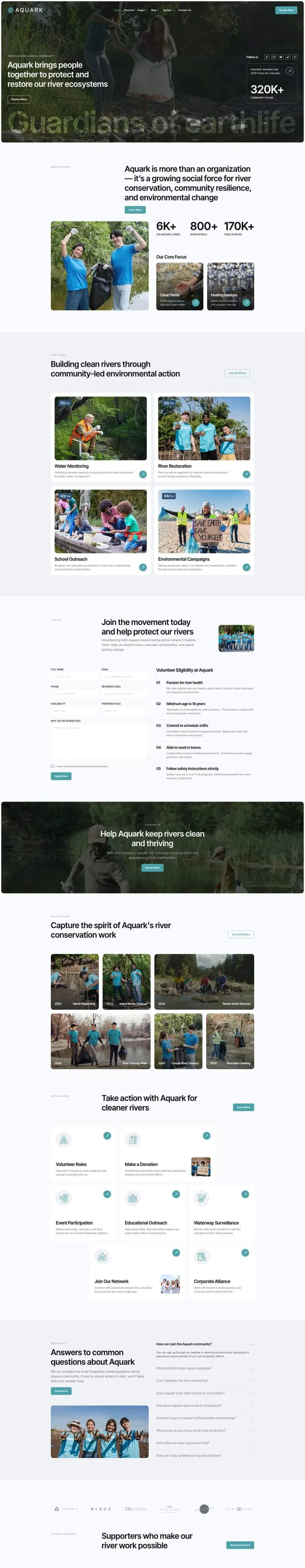 河流守护公益Elementor网站模板_一键导入快速建站插图1-WP资源海 社交 Elementor 模板首页预览