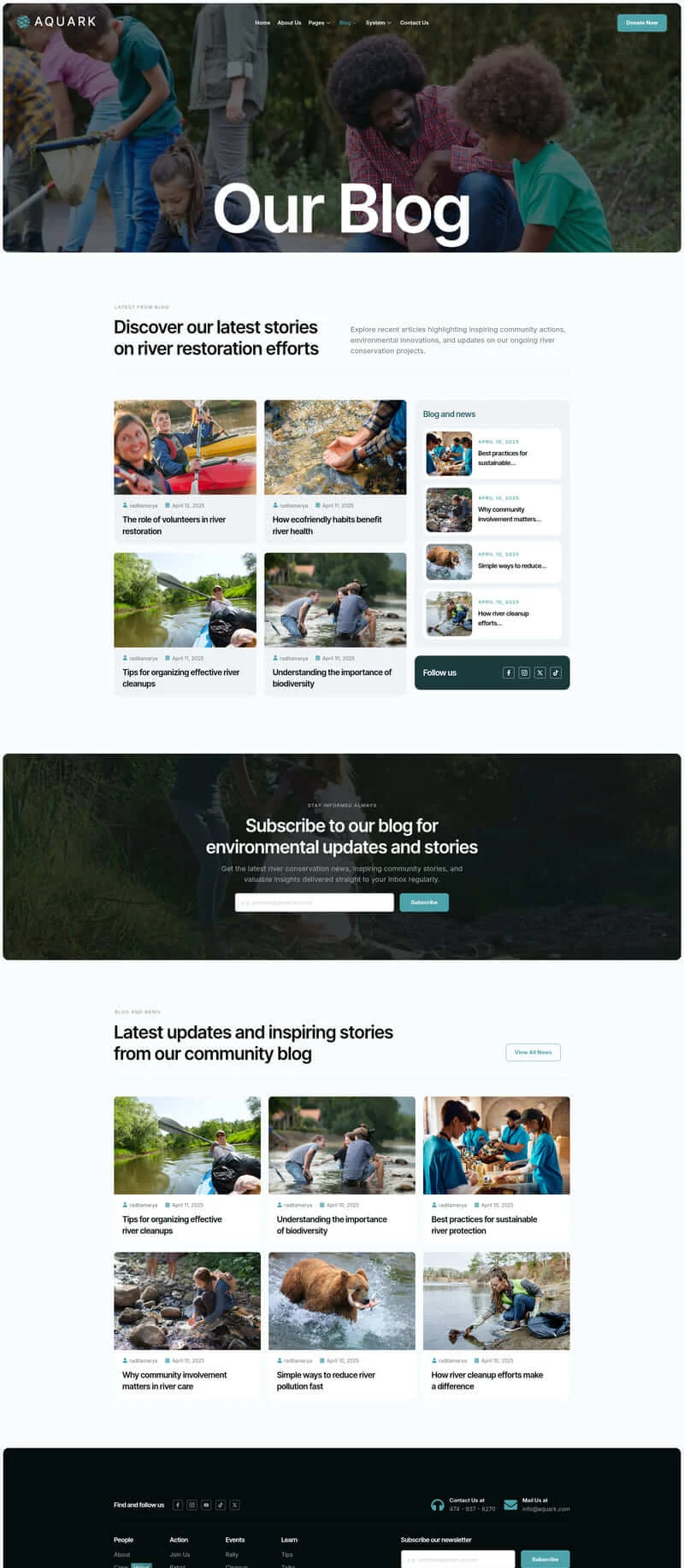 河流守护公益Elementor网站模板_一键导入快速建站插图3-WP资源海 社交 Elementor 模板博客页面预览