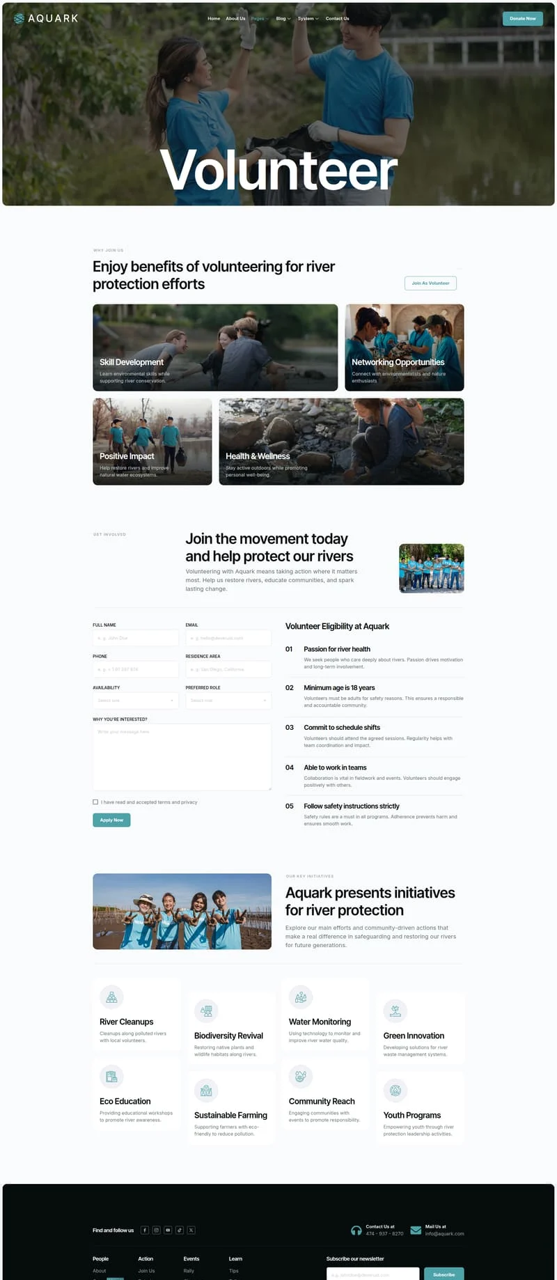 河流守护公益Elementor网站模板_一键导入快速建站插图5-WP资源海 社交 Elementor 模板志愿者预览