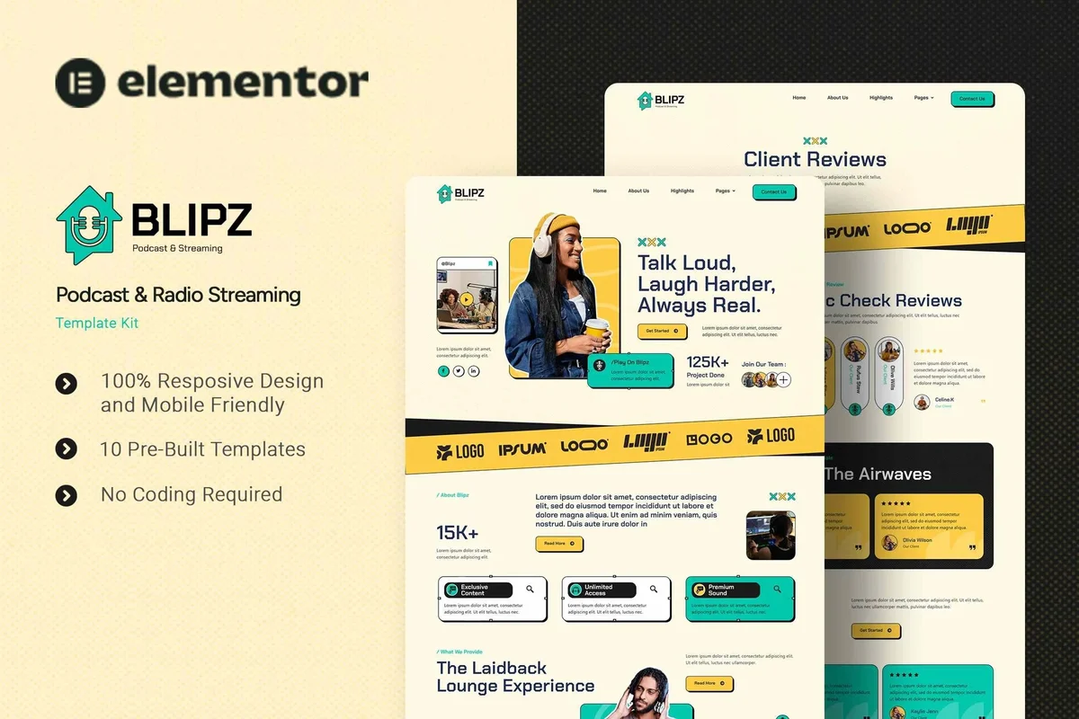 网络播客主Elementor网站模板_一键导入快速建站插图-WP资源海 多媒体 Elementor 网站模板封面