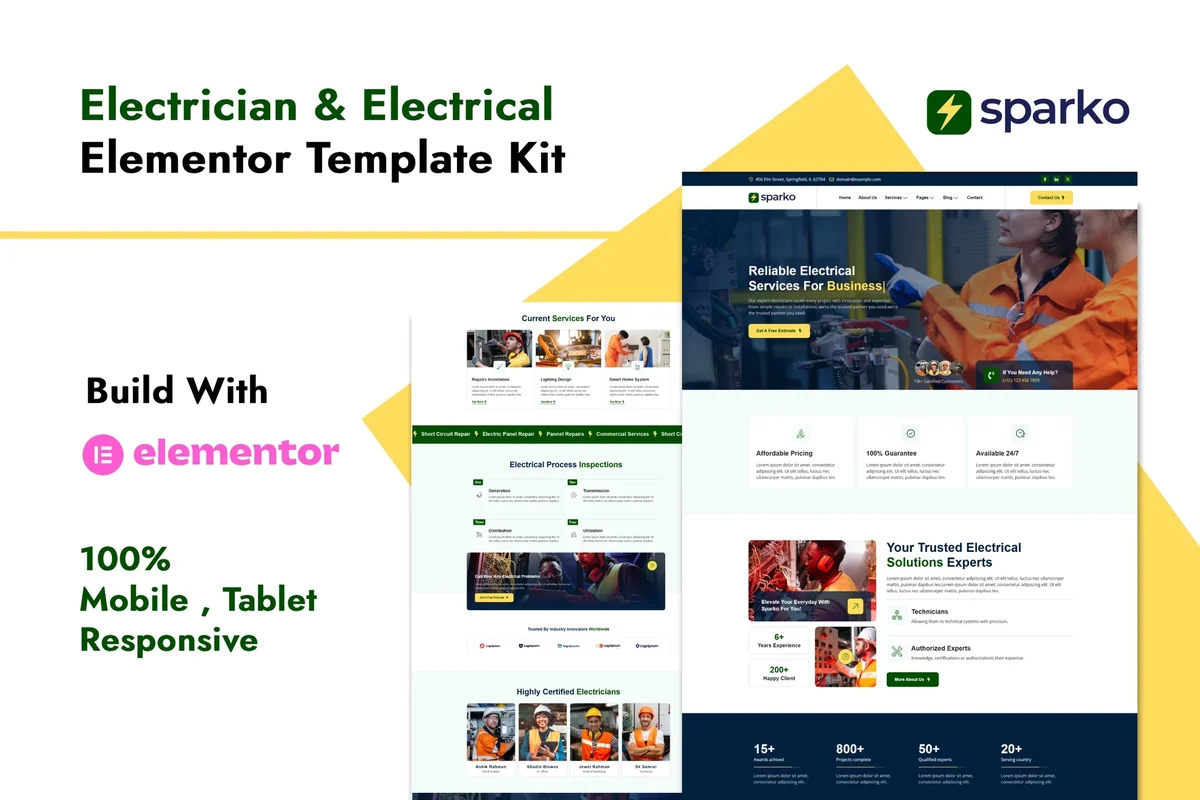 电气安装服务Elementor网站模板_一键导入快速建站插图-WP资源海 维修 Elementor 网站模板封面