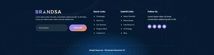 品牌设计服务Elementor网站模板_一键导入快速建站插图7-WP资源海 广告/营销 Elementor 模板页脚预览