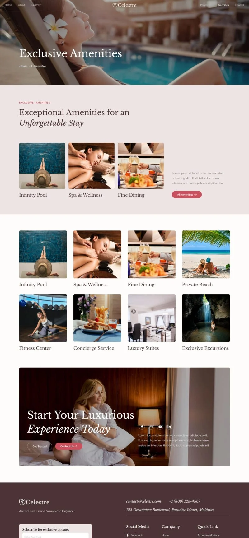 海滨度假酒店Elementor网站模板_一键导入快速建站插图5-WP资源海 旅馆/酒店 Elementor 模板设施服务预览