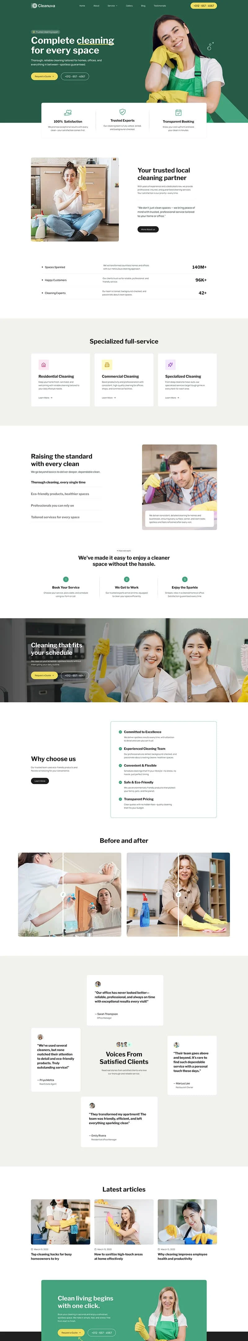 专业保洁Elementor网站模板_一键导入快速建站插图1-WP资源海 保洁 Elementor 模板首页预览