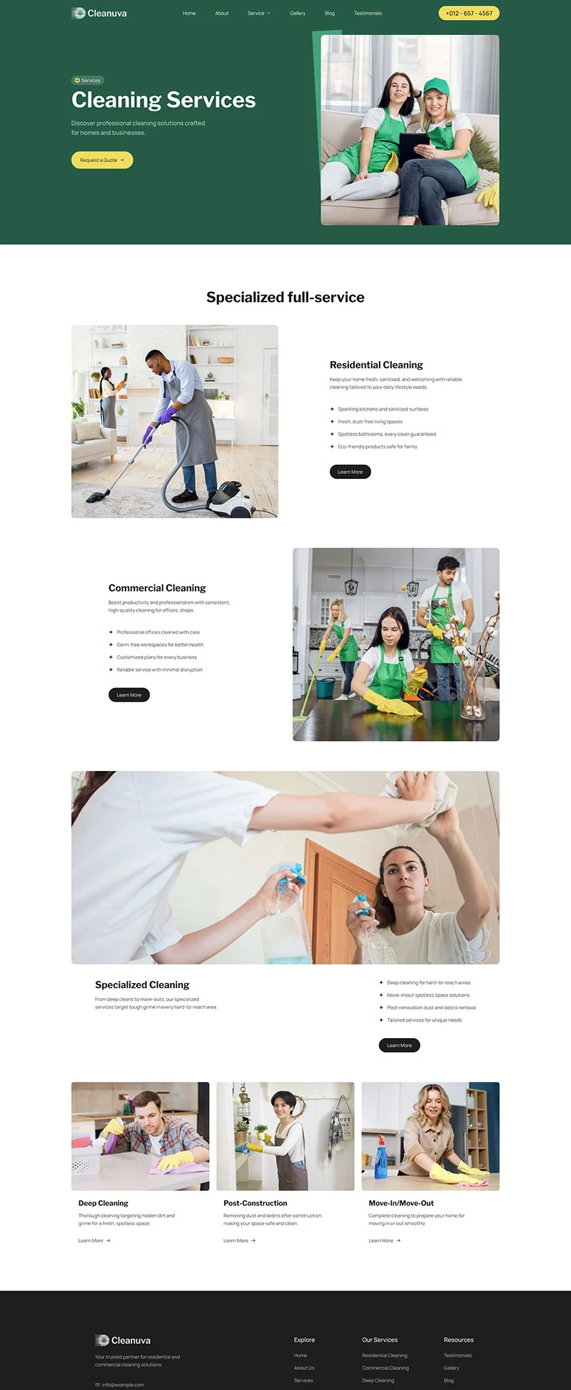 专业保洁Elementor网站模板_一键导入快速建站插图3-WP资源海 保洁 Elementor 模板服务页面预览