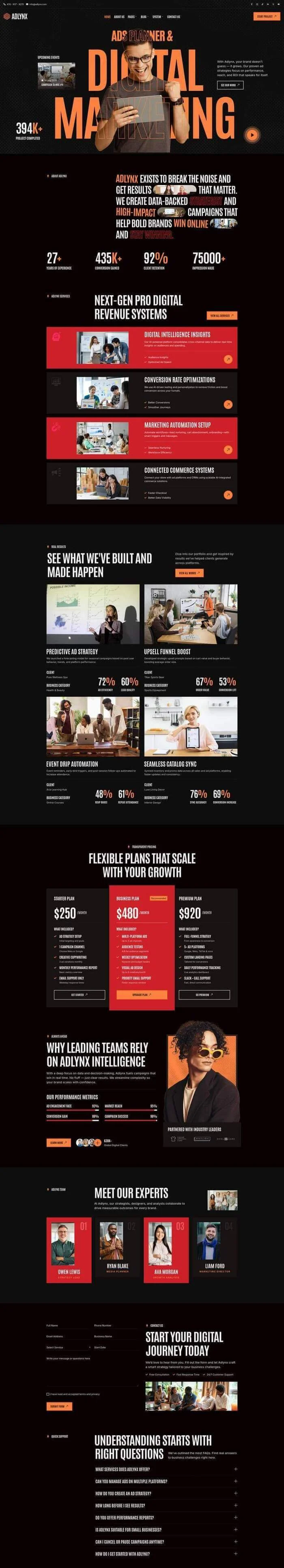 广告策划咨询Elementor网站模板_一键导入快速建站插图1-WP资源海 广告/营销 Elementor 模板首页预览