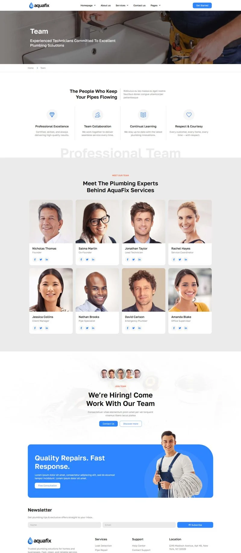 家政 Elementor 模板团队页面预览