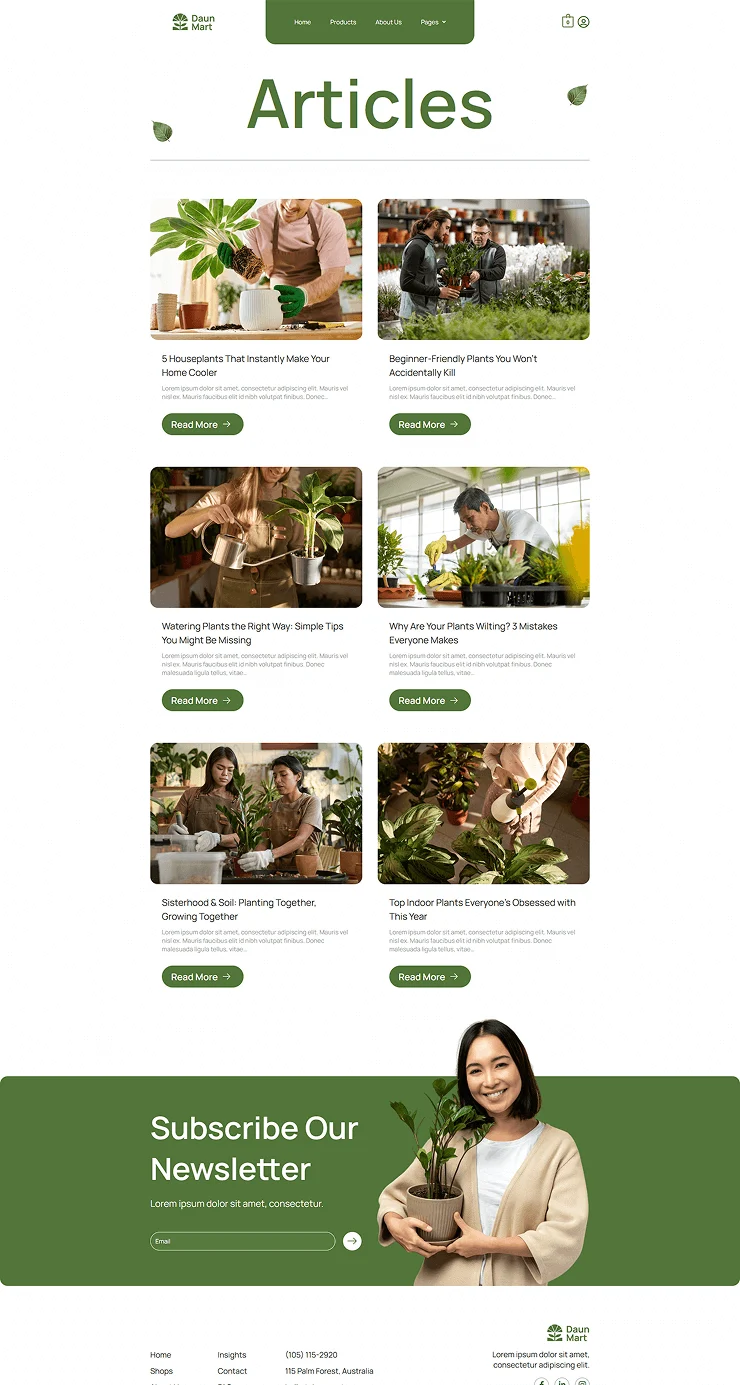 绿植商城Elementor网站模板_一键导入快速建站插图3-WP资源海 💐花卉/绿植 Elementor 模板文章列表预览