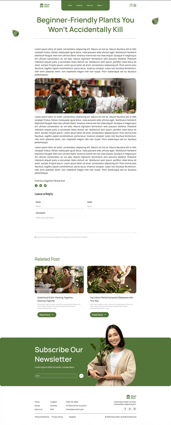 绿植商城Elementor网站模板_一键导入快速建站插图4-WP资源海 💐花卉/绿植 Elementor 模板文章详情预览