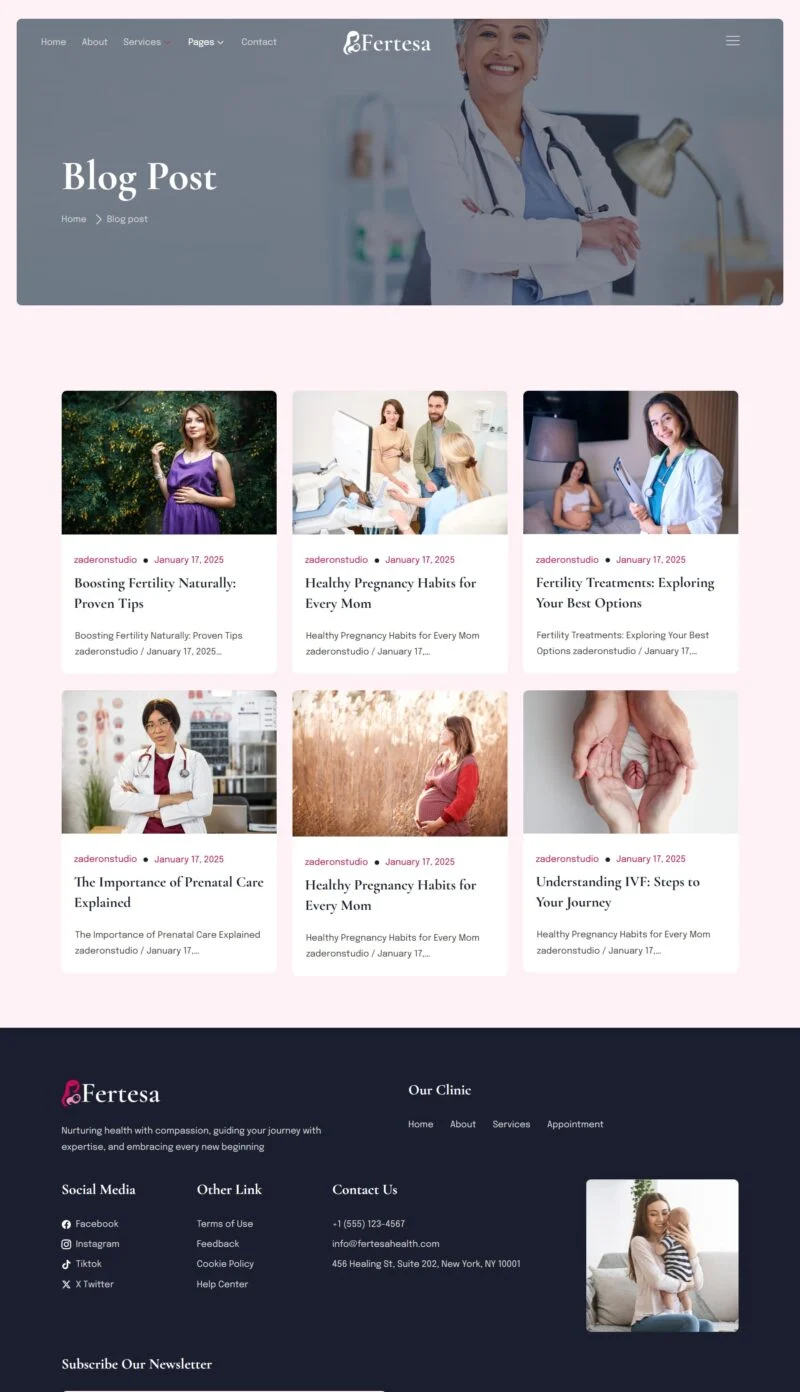 健康/医药 Elementor 模板博客页面预览