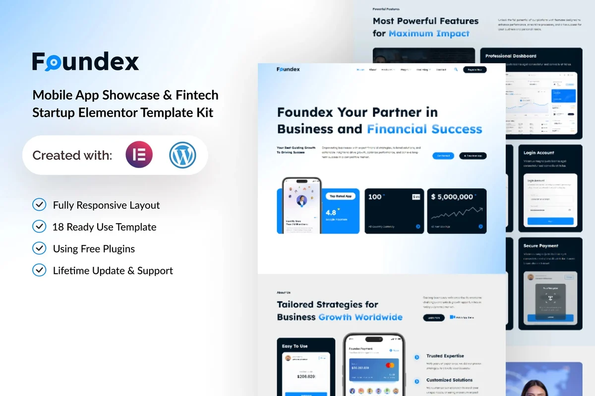 金融科技APP展示Elementor网站模板_一键导入快速建站插图-WP资源海 金融/投资 Elementor 网站模板封面