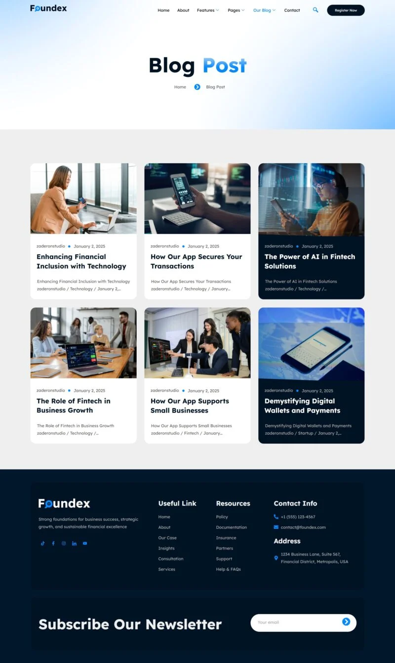 金融/投资 Elementor 模板博客页面预览