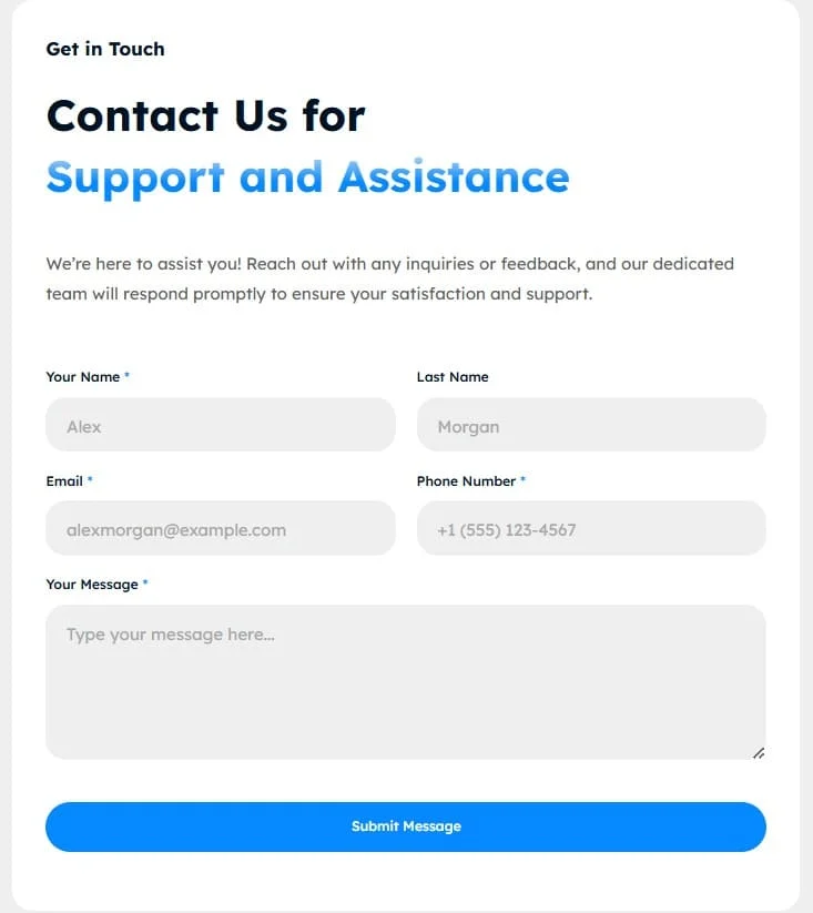 金融/投资 Elementor 模板联系表单预览