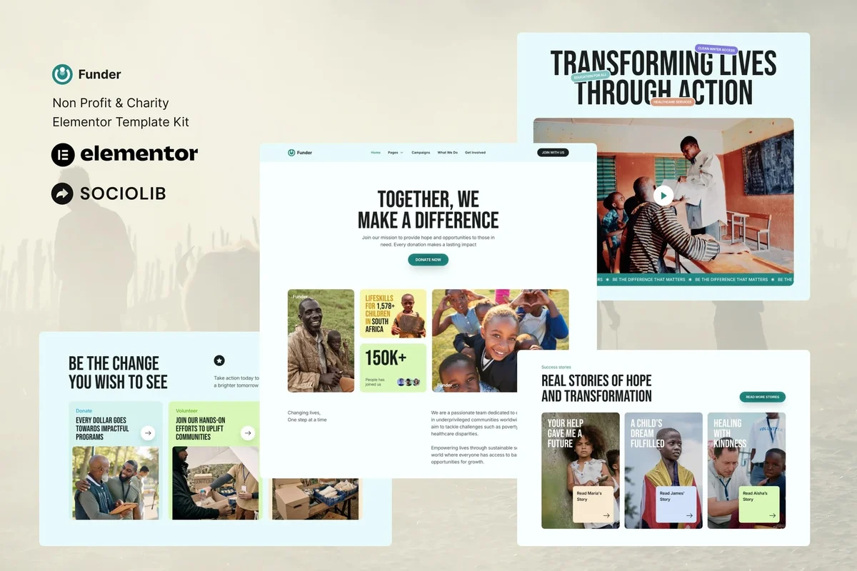 非营利慈善Elementor网站模板_一键导入快速建站插图-WP资源海 组织/机构 Elementor 网站模板封面