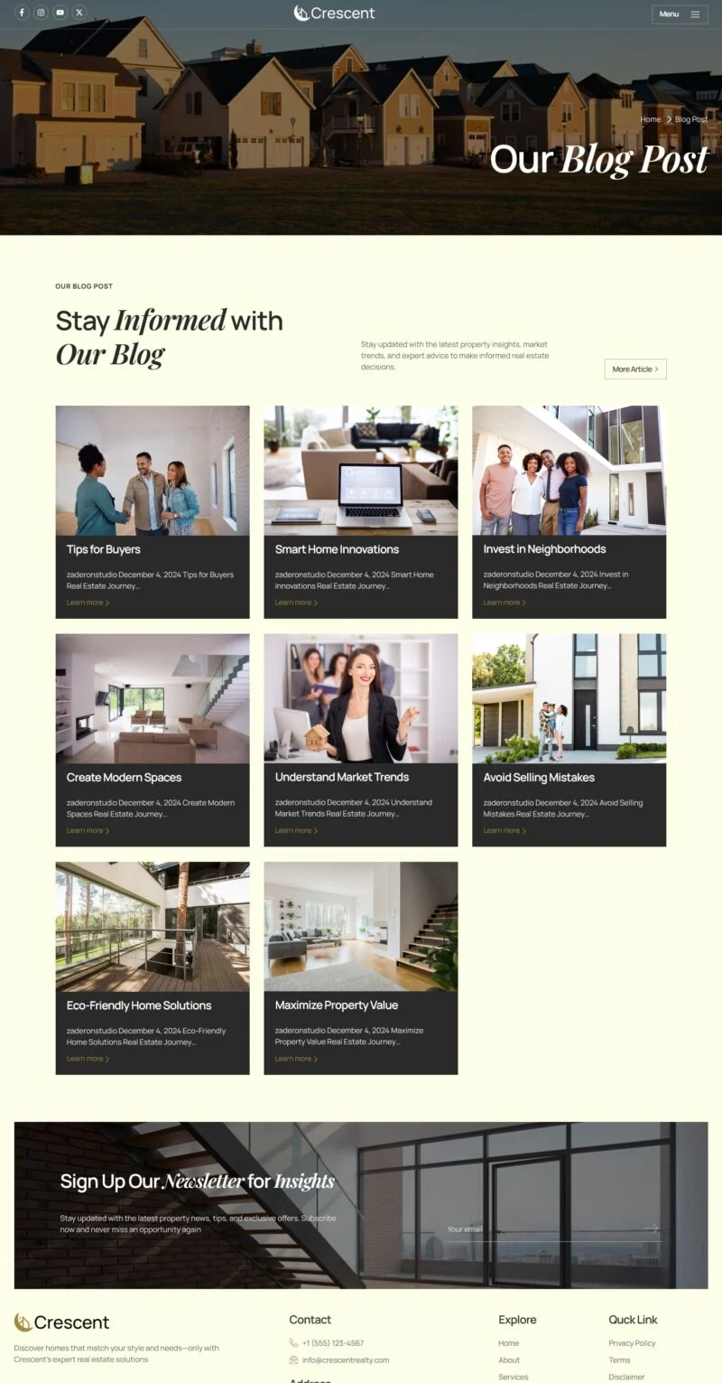 房产门户平台Elementor网站模板_一键导入快速建站插图2-WP资源海 建筑/地产 Elementor 模板博客页面预览